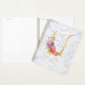 Moderne marmeren waterverf gouden monogram letter planner (Display)