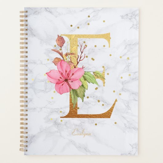 Moderne Marmeren Waterverf Gouden Monogram Letter Planner (Voorkant)