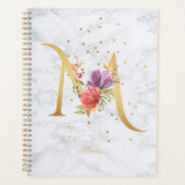 Moderne Marmeren Waterverf Gouden Monogram Letter  Planner (Voorkant)