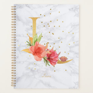 Moderne marmeren waterverf gouden monogram letter planner