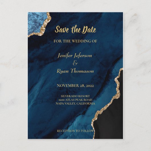 Moderne marmeren wedding save the date-ansichtkaar aankondigingskaart (Voorkant)
