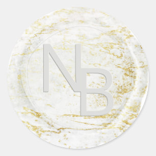 Moderne marmeren witte monogram waszegel sticker