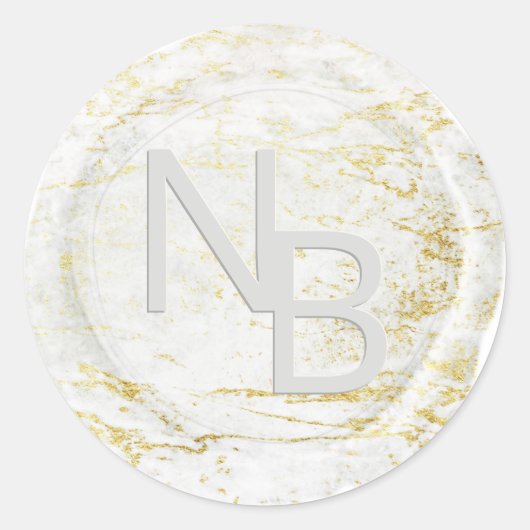 Moderne Marmeren Witte Monogrammed Wax Seal Sticke Ronde Sticker (Voorkant)