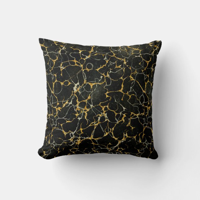 Moderne Marmering Marmer Zwart Grijs en Gouden Ade Kussen (Voorkant)