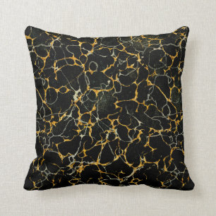 Moderne Marmering Marmer Zwart Grijs en Gouden Ade Kussen