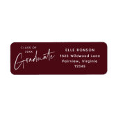Moderne Maroon Afstudeer Retouradres Etiket (Voorkant)