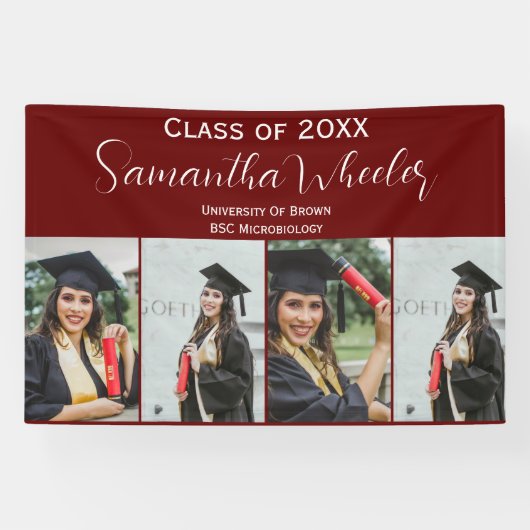 Moderne maroon Afstuderen Aangepaste foto-inkuilna Spandoek (Horizontaal)