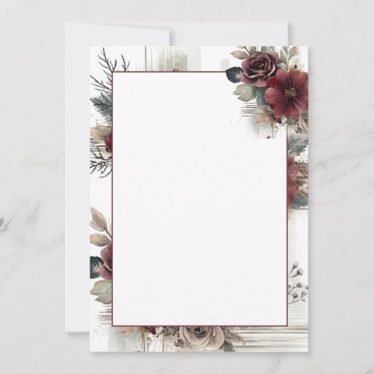 Moderne Maroon Bloemen Blank Huwelijk Kaart (Voorkant)