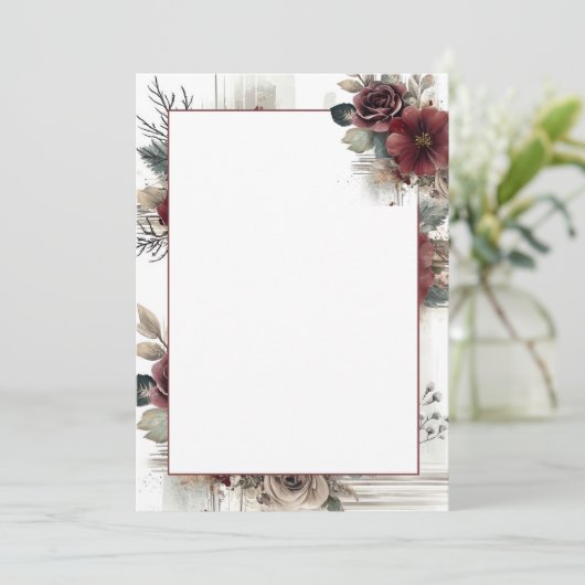 Moderne Maroon Bloemen Blank Huwelijk Kaart (Staand voorkant)