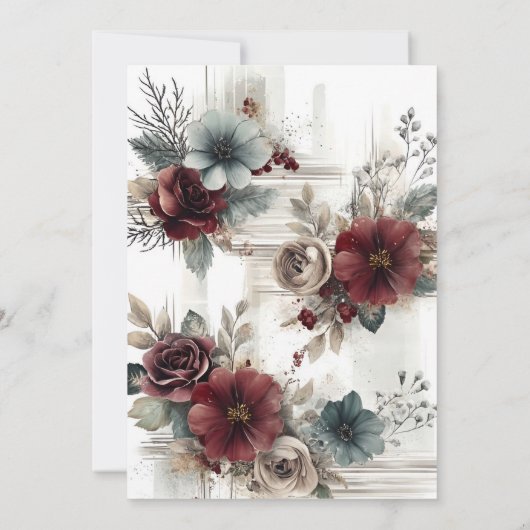 Moderne Maroon Bloemen Blank Huwelijk Kaart (Achterkant)