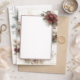 Moderne Maroon Bloemen Blank Huwelijk Kaart