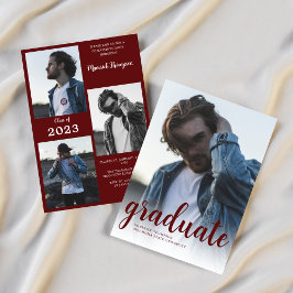Moderne Maroon Bourgondië Foto Afstudeerfeest Kaart