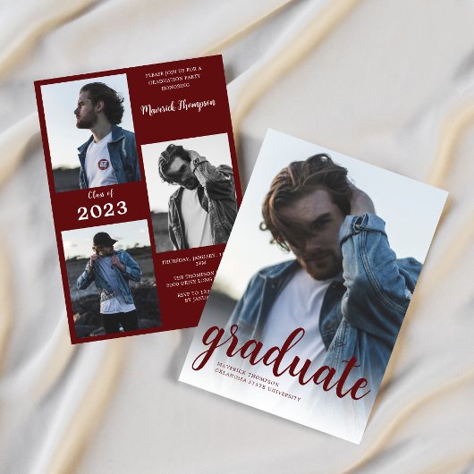 Moderne Maroon Bourgondië Foto Afstudeerfeest Kaart