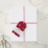 Moderne Maroon en Gouden Sneeuwvlok Kerstmis Cadeaulabel (Met Touw)