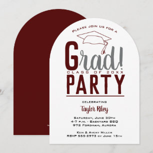 Moderne Maroon en Grey Graduation Party Arch Kaart