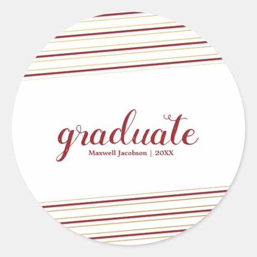 Moderne maroon & Gold Afstuderen aangepaste sticke Ronde Sticker (Voorkant)