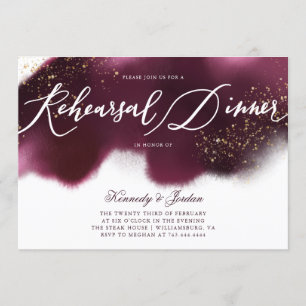 Moderne Maroon Gouden Glitter Oefendiner Kaart