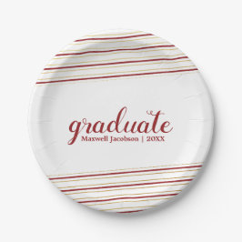 Moderne Maroon & Gouden Streep Afstudeerfeest Bord