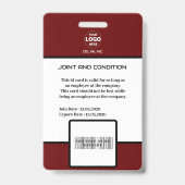 Moderne Maroon ID Kaart met Foto & Logo Badge (Achterkant)