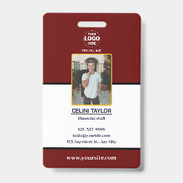 Moderne Maroon ID Kaart met Foto & Logo Badge