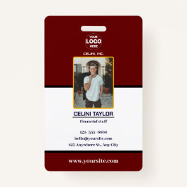 Moderne Maroon ID Kaart met Foto & Logo Badge