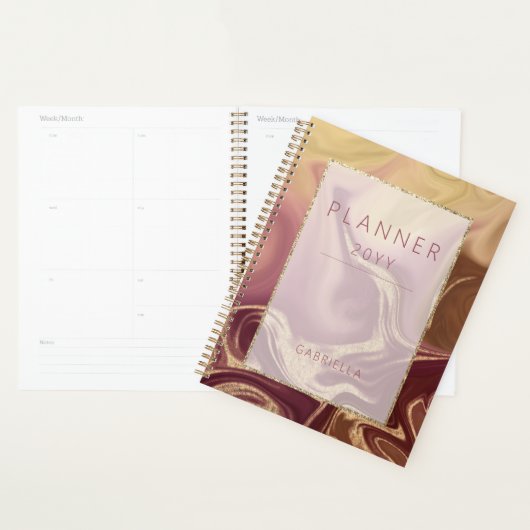 Moderne maroon Mauve & Gold Abstract Planner (Display)