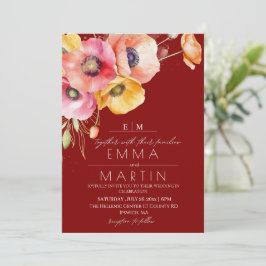 Moderne Maroon Red Poppies Floral Wedding Kaart