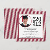 Moderne maroon Stripes Foto Afstuderen-uitnodiging Kaart (Voorkant / Achterkant)