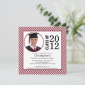 Moderne maroon Stripes Foto Afstuderen-uitnodiging Kaart (Staand voorkant)