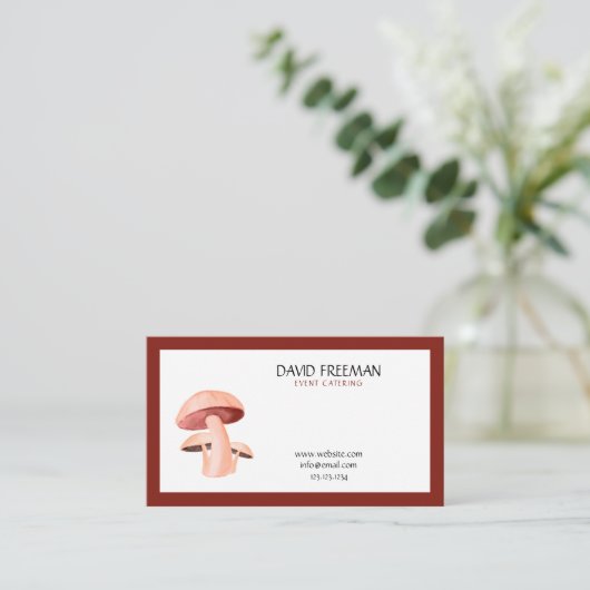 Moderne maroon & White Toadstool Mushroom catering Visitekaartje (Staand voorkant)