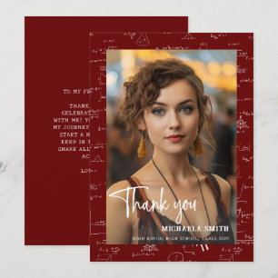 Moderne Maroon Wiskunde Script Foto Afstuderen  Bedankkaart