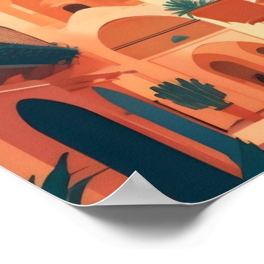 Moderne Marrakech Marokko Flat Vector Art Poster (Hoek)