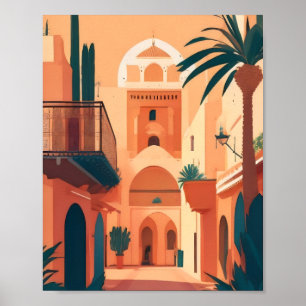 Moderne Marrakech Marokko Flat Vector Art Poster