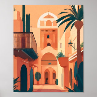 Moderne Marrakech Marokko Flat Vector Art Poster