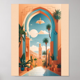 Moderne  Marrakech Marokko Flat Vector Art Poster