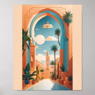 Moderne Marrakech Marokko Flat Vector Art Poster