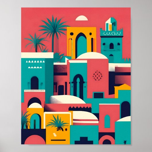 Moderne  Marrakech Marokko Flat Vector Art Poster (Voorkant)