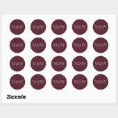 Moderne Marsala Bourgogne Gouden Bruid Groom Monog Ronde Sticker (Vel)