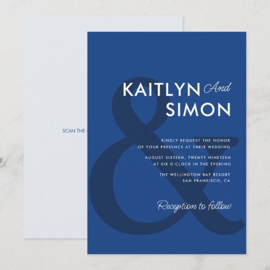 Moderne Marseille bleu bruiloft Kaart (Voorkant / Achterkant)