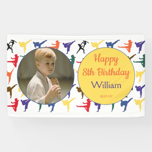 Moderne Martial Arts Karate Kids Verjaardagsbanner Spandoek (Horizontaal)