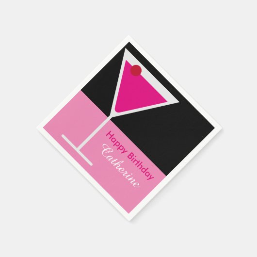 Moderne Martini Cocktail Roze Zwart Custom Verjaar Servetten (Hoek)