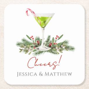 Moderne Martini en Mistsletoe Candy Cane Cocktail Kartonnen Onderzetters