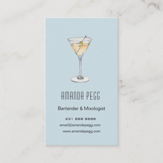 Moderne Martini illustratie Bartender Mixoloog Visitekaartje (Voorkant)