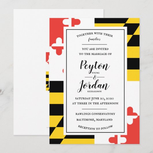 Moderne Maryland Vlag Trouw Uitnodiging (Voorkant / Achterkant)