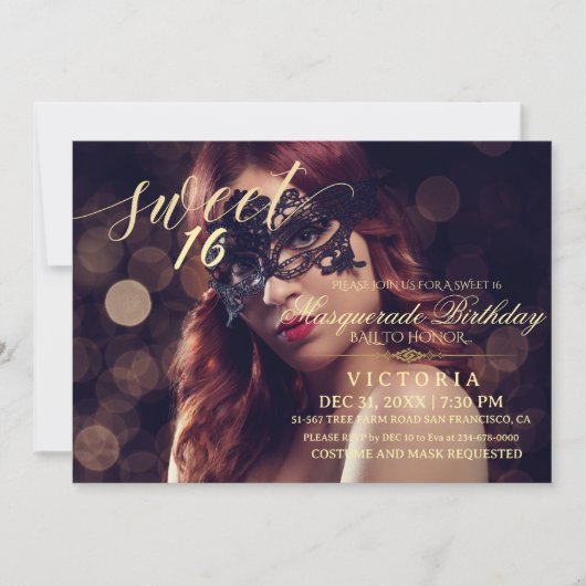 Moderne Masquerade Sweet 16 Verjaardagsfoto Kaart (Voorkant)