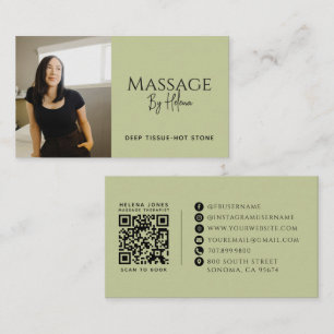 Moderne Massagetherapeut Foto QR Code Sagegroen Visitekaartje