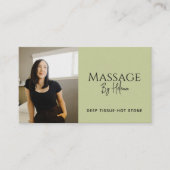 Moderne Massagetherapeut Foto QR Code Sagegroen Visitekaartje (Voorkant)