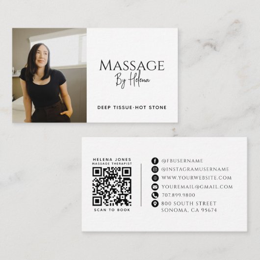 Moderne Massagetherapeut Foto QR-code Visitekaartje (Voorkant / Achterkant)