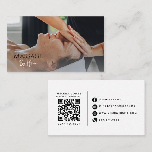 Moderne Massagetherapeut Foto QR Code Visitekaartje (Voorkant / Achterkant)
