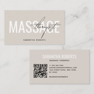 Moderne massagetherapeut QR-code beige Visitekaartje